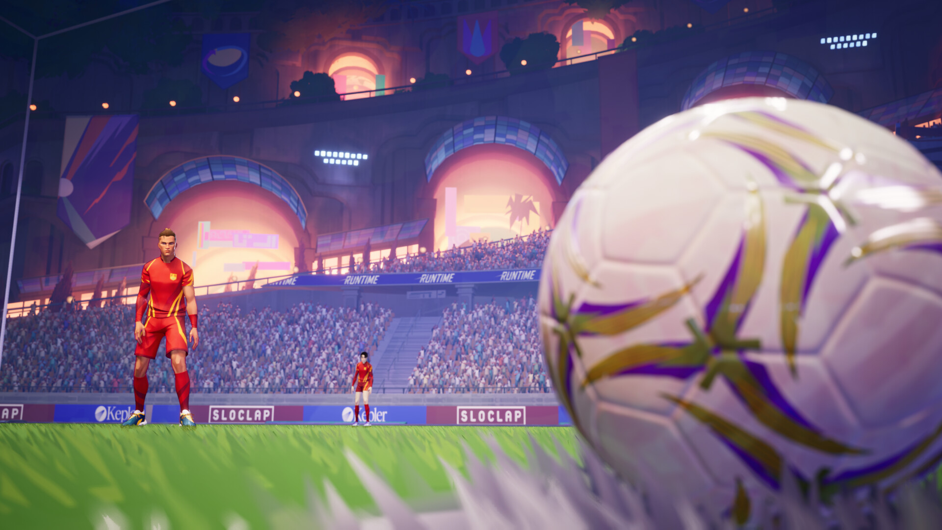 Joueurs sur le terrain de football de Rematch