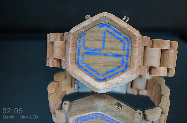 Деревянные наручные часы Tokyoflash Kisai Night Vision Wood со скрытой индикацией