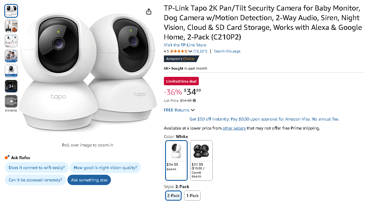 TP-Link Tapo 2K Security Camera TP-Link Tapo 2K Security Camera