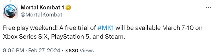 Mortal Kombat 1 fighting game free weekends have started on PC, PlayStation 5 and Xbox Series-2
