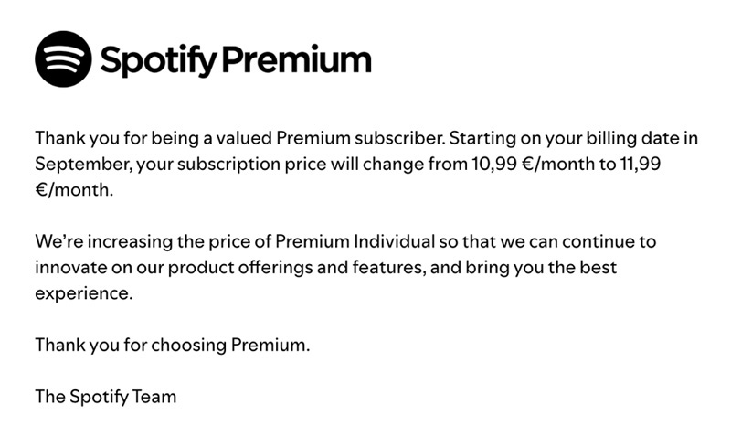 Upcoming changes to Spotify Premium subscriptions. Illustration: Sporify