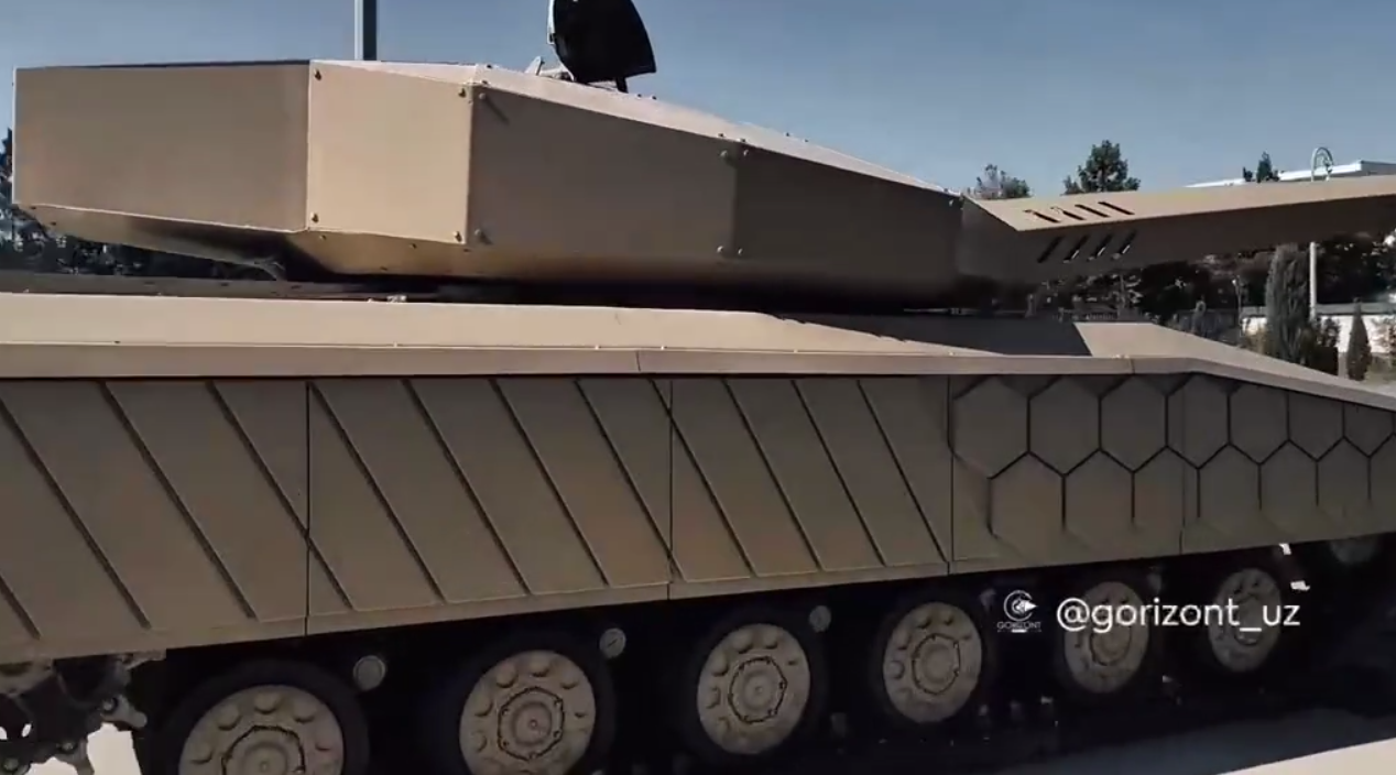 Modernised T-64B tank with futuristic protective hull