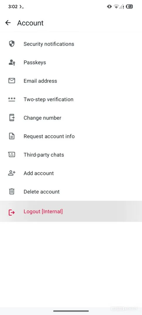 Опція виходу з WhatsApp з видаленням всіх даних