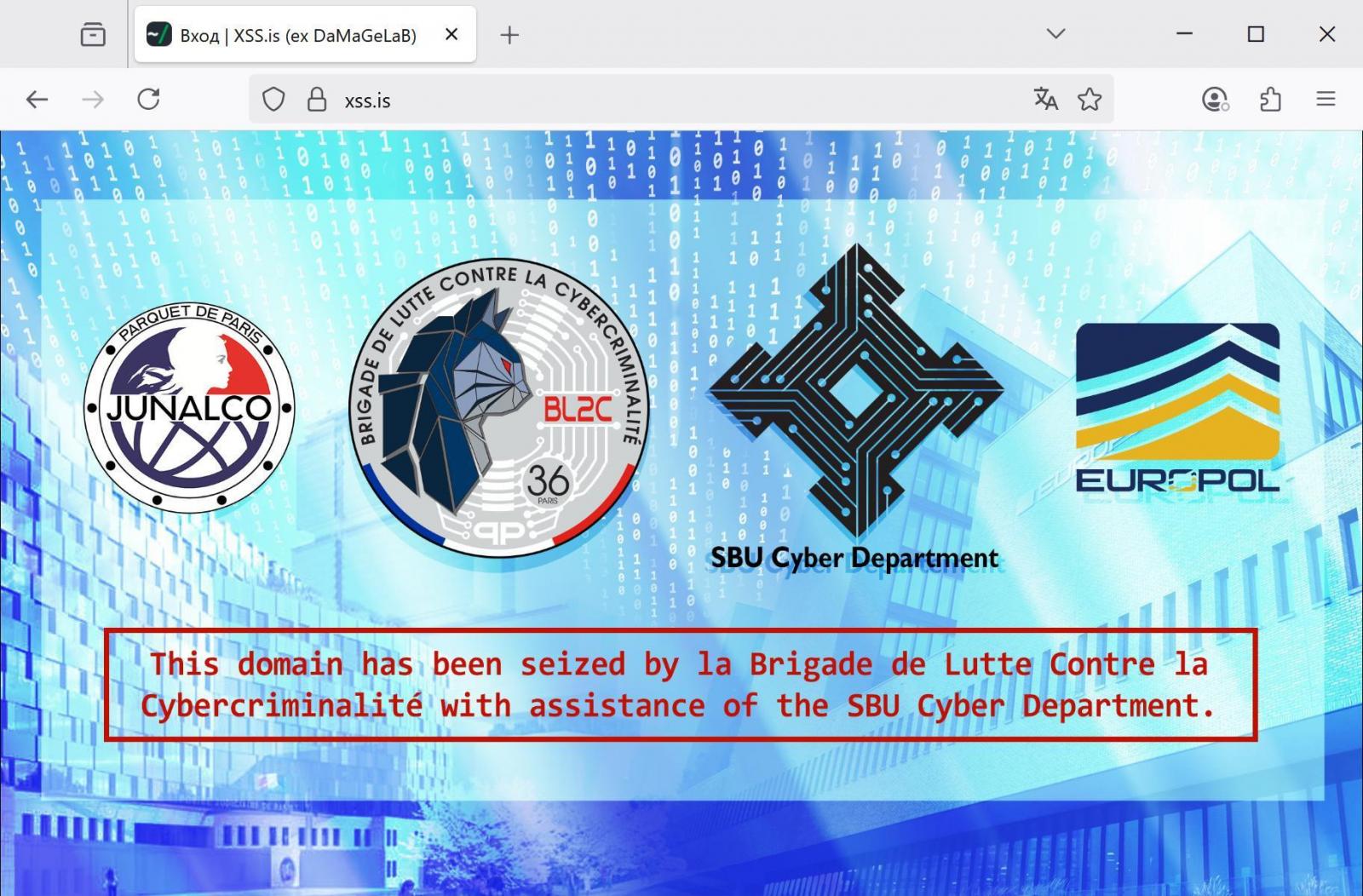 XSS.is больше не работает, теперь здесь такие титры. Иллюстрация: bleepingcomputer.com