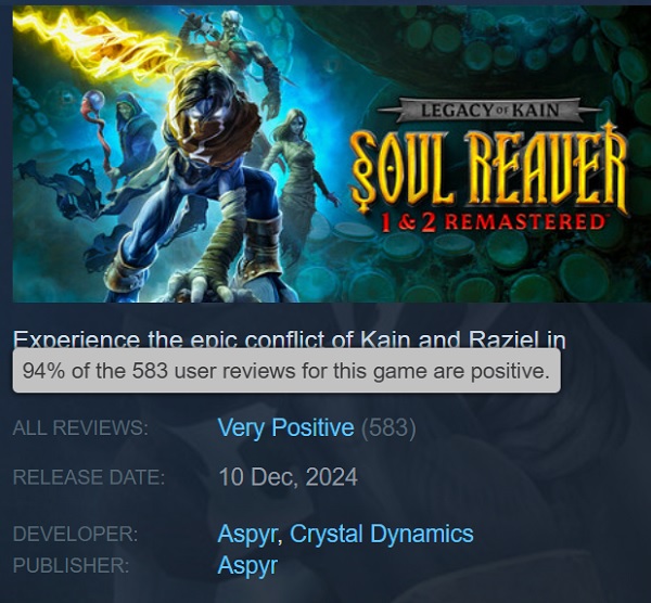 Avis des joueurs Steam sur Legacy of Kain Soul Reaver 12 Remastered
