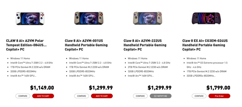 Консоль MSI Claw 8 EX AI Plus