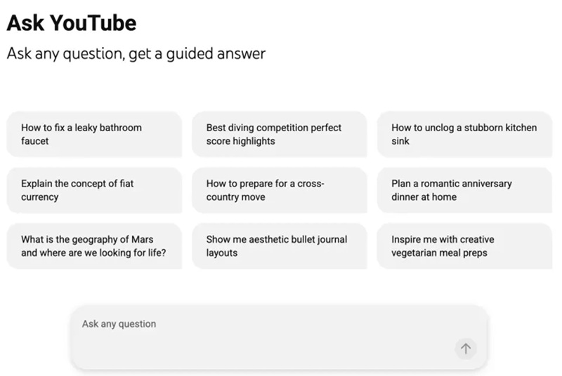 Інтерфейс Google AI Assistant Ask YouTube