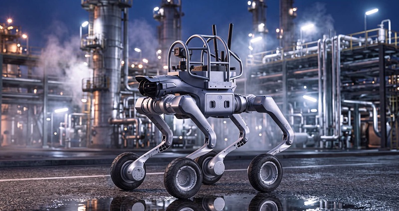 Le Super Athlete AS2-W d'Unitree : un robot quadrupède hybride pattes-roues pesant 25 kg.