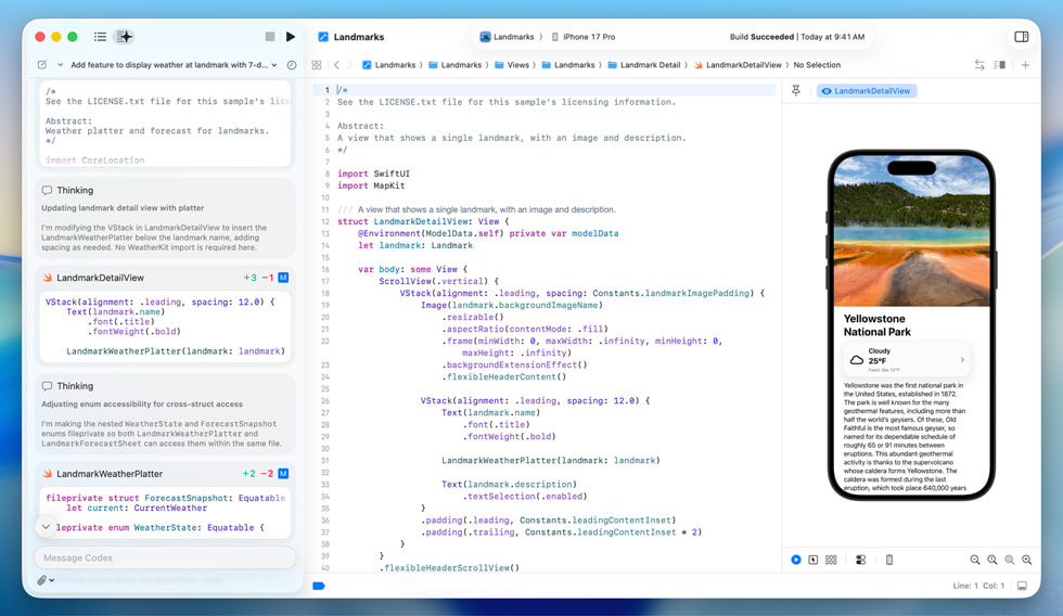 Apple Xcode coding with OpenAI Codex screenshot