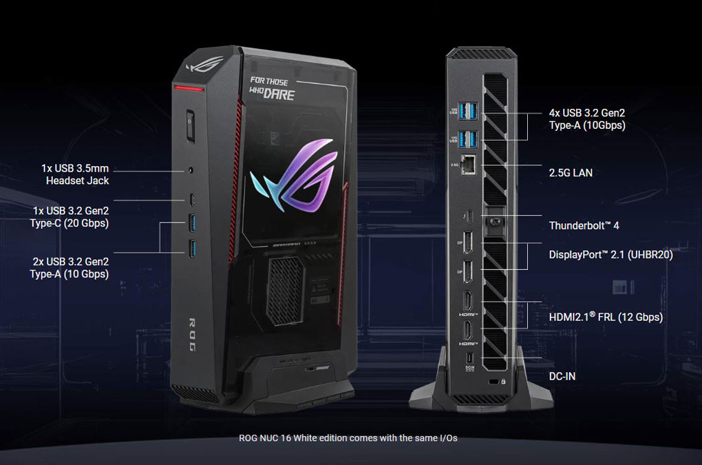 Ports and connectors on the ROG NUC 16 (2026). Illustration: ASUS
