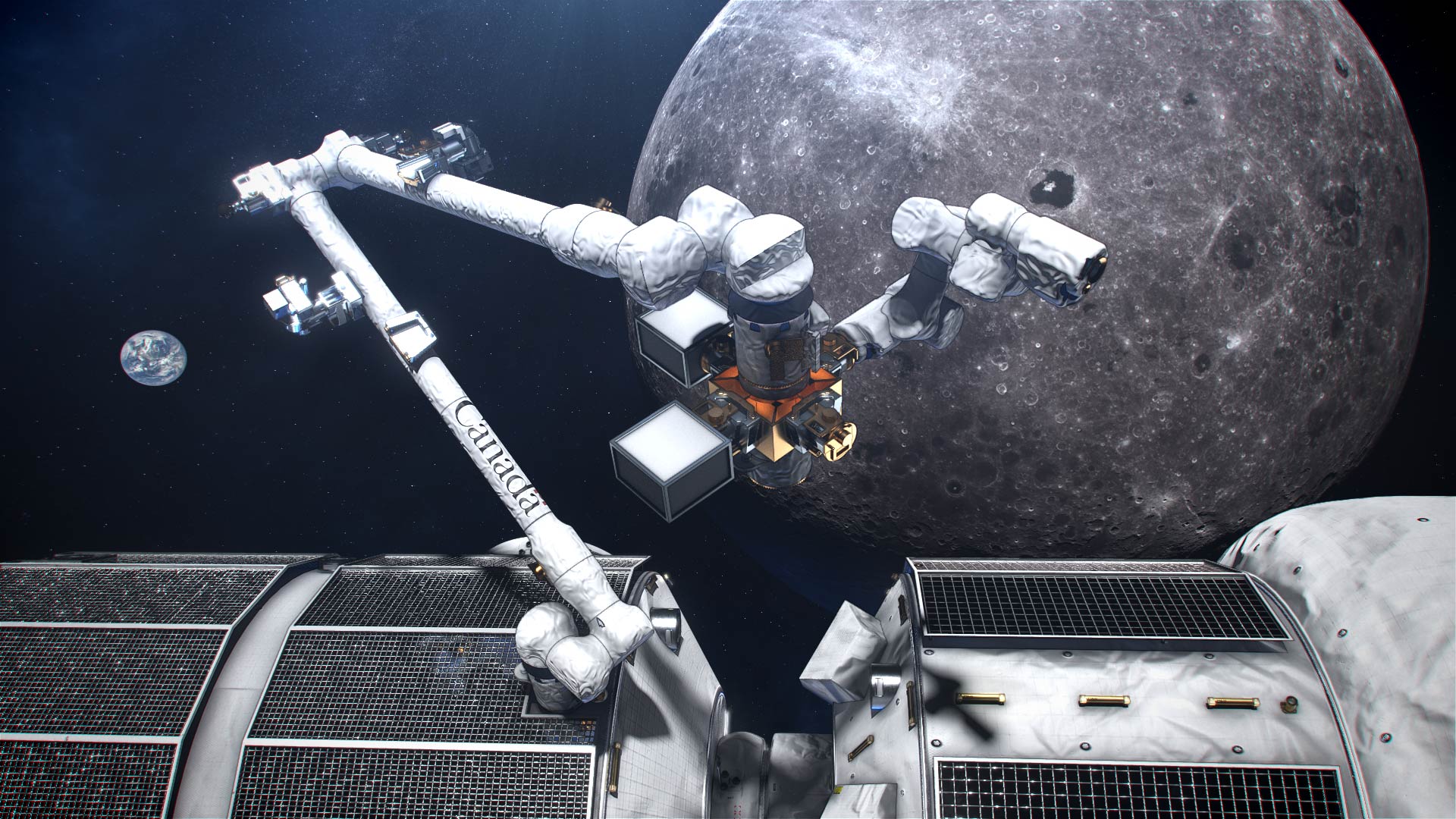 Concept image of Canadarm3 — Canada's robotic system originally designed for the Lunar Gateway project. Illustration: CSA