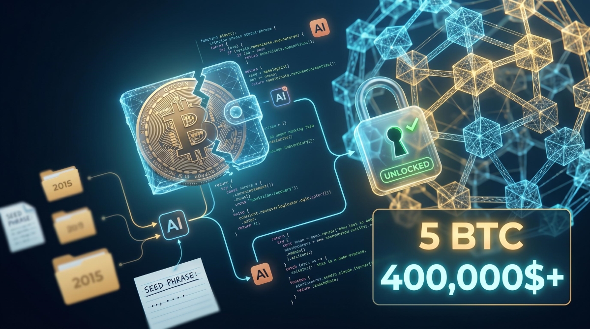 Récupération d'un portefeuille de cryptomonnaie. Illustration : IA