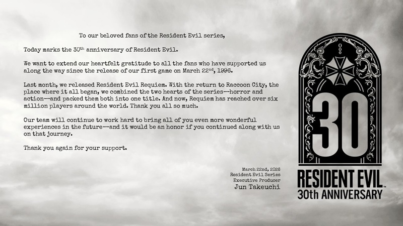 Resident Evil 30th Anniversary Capcom Message