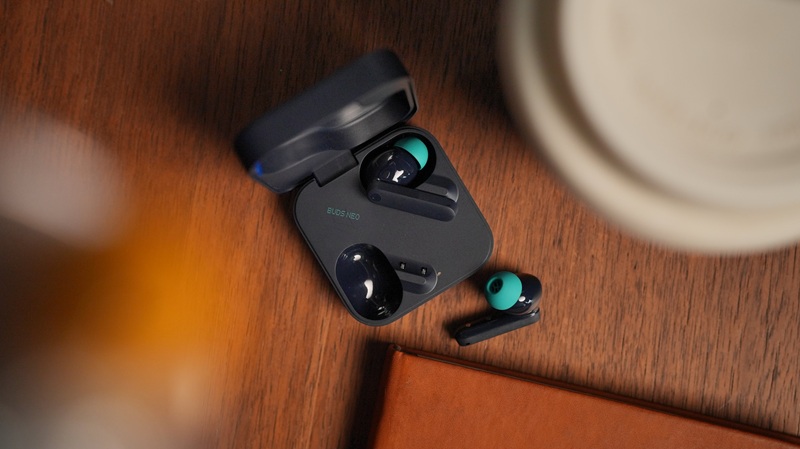 CMF Buds Neo in three colour options: Black, White, and Dark Blue.