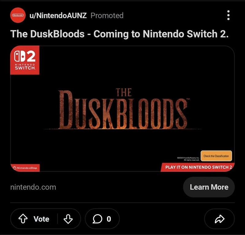 Рекламний банер The Duskbloods на Reddit