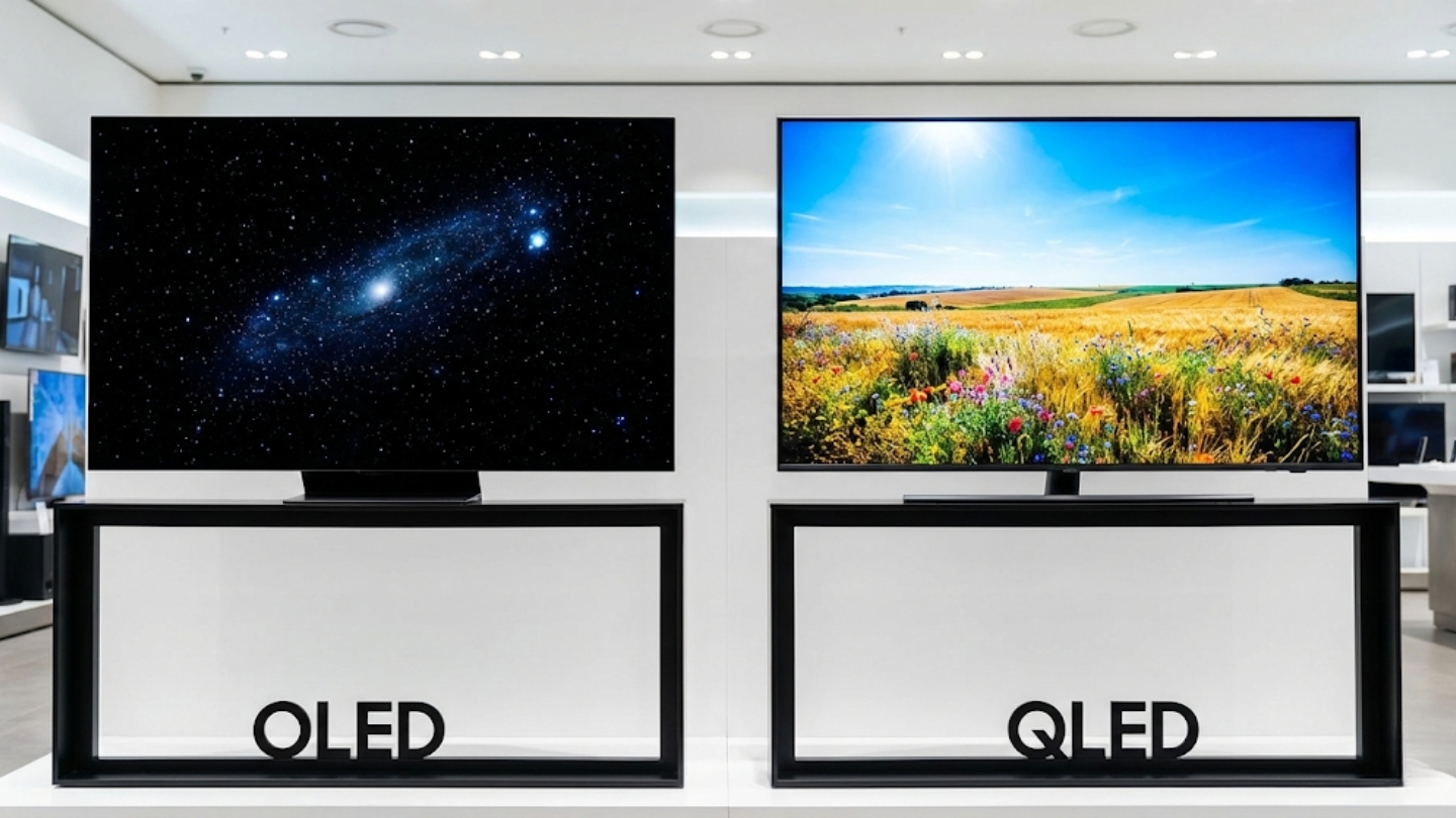 OLED vs QLED TV technology comparison showing display differences