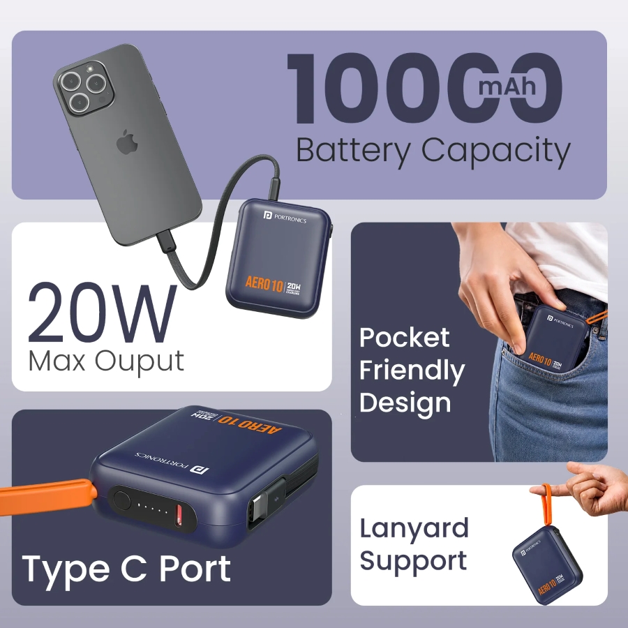 Зручний для перенесення павербанк Portronics Aero 10