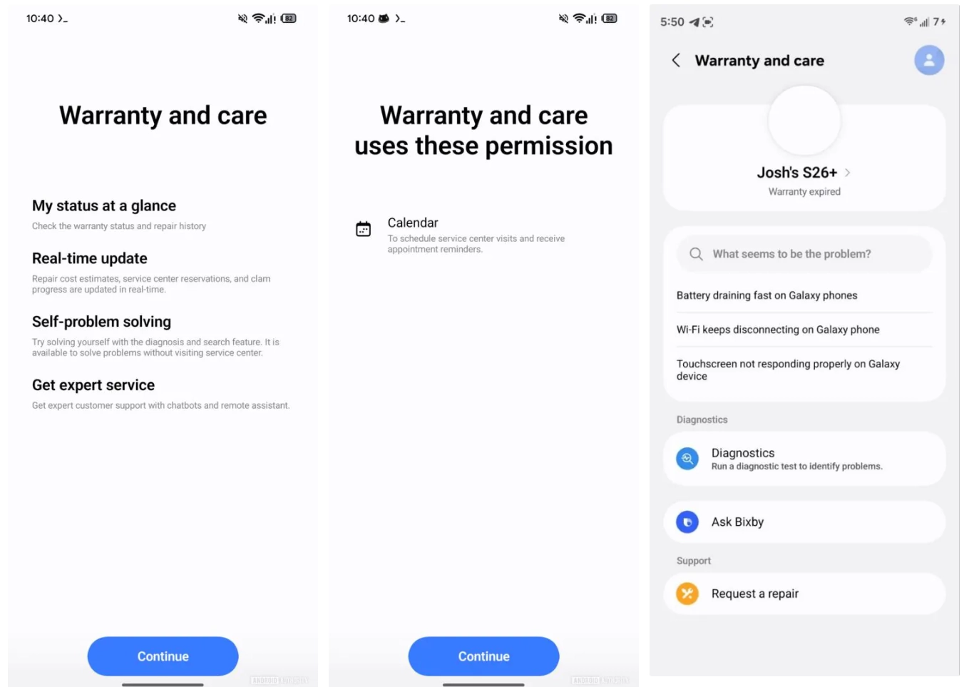 Warranty  Care application interface