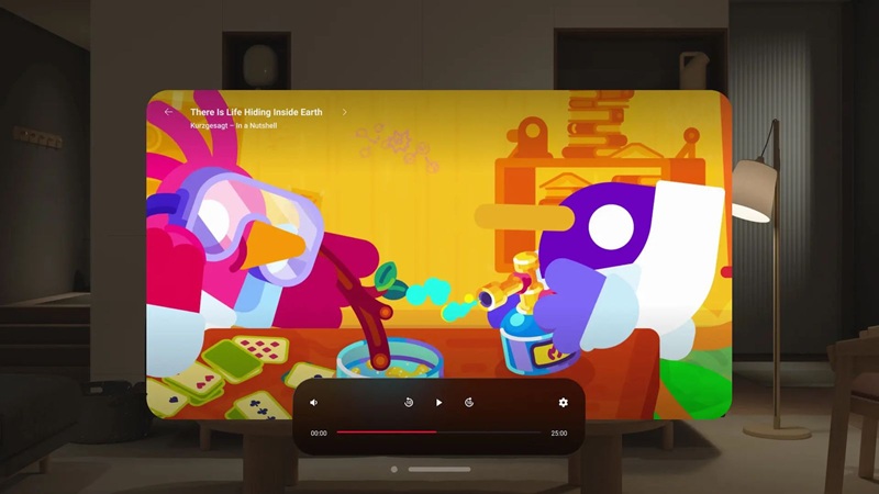 Интерфейс приложения YouTube для Apple Vision Pro